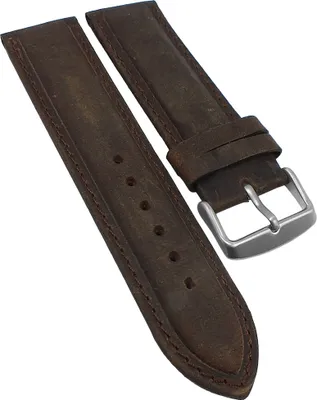Produktbild von Minott > Uhrenarmband Leder dunkelbraun Vintage Look gepolstert, Stegbreite:24mm, Schließe:Silbern