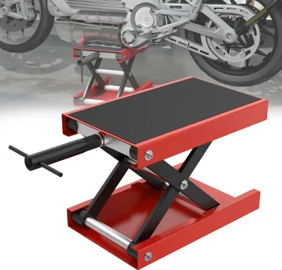 Obrázek produktu pro UISEBRT Zvedák na motorku 550 kg, výškově nastavitelný 9,5-34 cm, nůžkový zvedák na motorku, zvedací stůl, montážní stojan, garážová dílna, červený