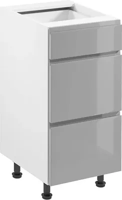 Produktbild von Unterschrank 40 cm ohne Arbeitsplatte mit Schubladen, Aspen D40S3, Grau / Hochglanz