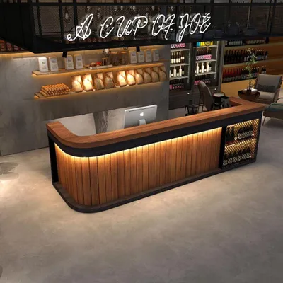 Immagine prodotto di Bancone bar, bancone reception con illuminazione LED, arredamento bar, bancone reception, bancone vendita, bancone cassa, bancone marrone 180x60x100cm【Hutaohei 180】