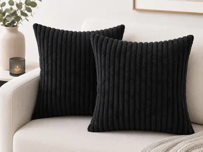 Zdjęcie produktu dla Zestaw 2 Poduszek Dekoracyjnych 45x45 cm Gotowe Jaśki z Wypełnieniem czarny Gruby Sztruks Premium