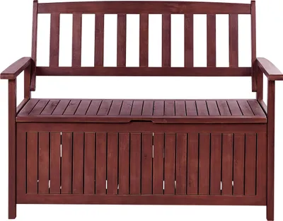 Zdjęcie produktu dla BELIANI Ławka ogrodowa ze schowkiem mahoniowy brąz drewno akacjowe 120 x 60 cm siedzisko dla 2 osób na taras do ogrodu rustykalny styl