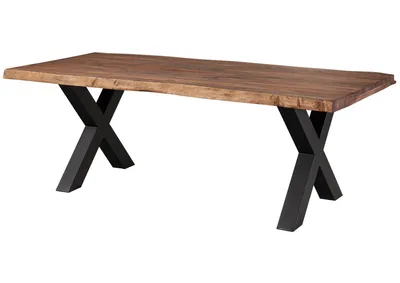 Image de MASSIVMOEBEL24 | Table à manger 260x100 en bois de Sheesham teinté brun mat pieds en X anthracite mat FREEFORM 5