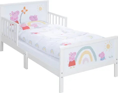 Produktbild von roba Kinderbett Peppa Pig 70 x 140 cm inkl. Bettwäsche & Lattenrost - Motiv der Zeichentrick Serie - Weiß / Rosa