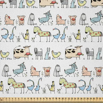 Produktbild von ABAKUHAUS Cartoon-Tier Microfaser Stoff als Meterware , Lustiges Karikatur-Dorf-Landschafts-Ackerland-Thema, das Art Kids Pattern zeichnet, 10 M (230 x 1000 cm), Mehrfarbig