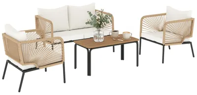 Produktbild von Outsunny Gartenmöbel Set Sitzgruppe für 4 Personen Gartenlounge mit 2er Sofa