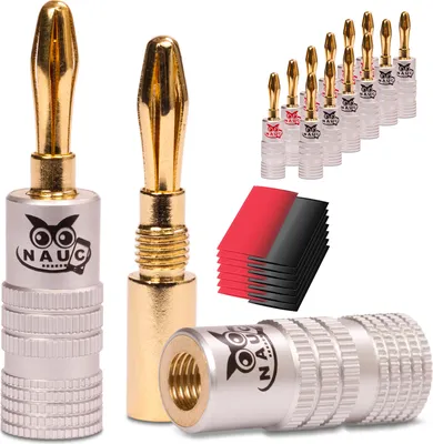Produktbild von Bananenstecker 24K vergoldet Schrumpfschlauch 14x NAUC High End Steckverbinder