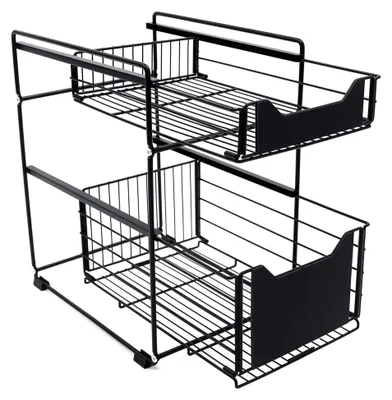 Produktbild von Küchenschrank Organizer Ausziehbar 2 Etagen Teleskop Schublade 37,4 x 28,2 x 44 cm Schwarz