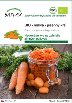 Obrázok produktu pre SAFLAX - BIO - mrkva - jesenný kráľ - Daucus carota subsp. sativus - 1000 Semená