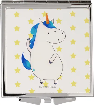 Produktbild von Mr. & Mrs. Panda Schminkspiegel Einhorn Mann - Weiß - Geschenk, Familie, Unicorn, BFF, Frauen Spiegel, Freundin, Kosmetikspiegel, Mini, Quadratischer, Einhörner