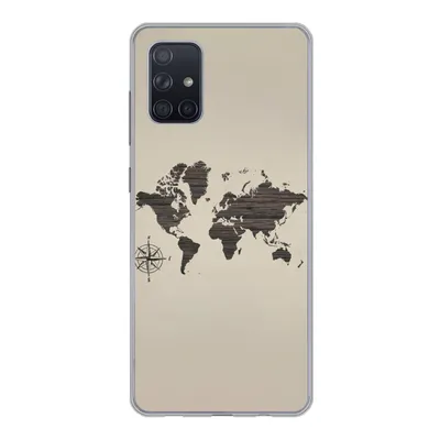 Produktbild von MuchoWow® Handyhülle Schutzhülle Hülle für Samsung Galaxy A51 Weltkarte - Holz - Braun Silikon Softcase Handy Hülle - Schutzabdeckung