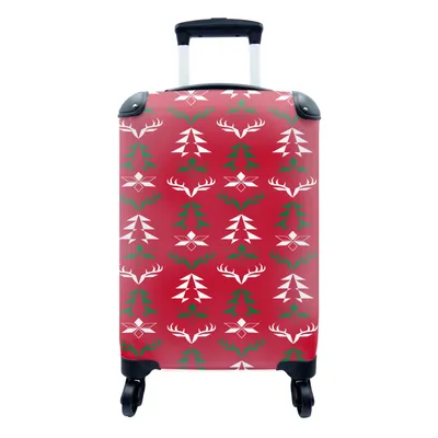 Produktbild von MuchoWow® Koffer Handgepäck Trolley Rollkoffer Kleine Reisekoffer mit 4 Rollen - Hirsche - Muster - Weihnachten - Cabin Size < 55x40x23 cm & 55x40x20 cm - Fotokoffer - Kabinenkoffer - Boardgepäck - Reise-Box - Reisekoffer - Reisegepäck - Koffer mit Bild - Trolley für Kinder