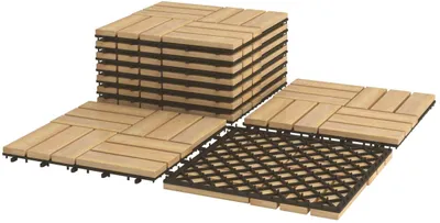 Produktbild von 10 Stück Holzfliesen, Bodenfliesen aus Akazienholz, Terrasse & Balkon & Garten Dielen Klicksystem, 30 x 30 cm Steckfliesen (12 Latten)