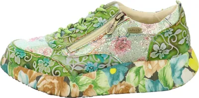 Image de LAURA VITA Baskets à plateforme Nikito 62 anis vert Mélange de cuir et de textile Fermeture à glissière et laçage Largeur G avec semelle intérieure amovible en cuir et mousse à mémoire de forme Taille 36 UE