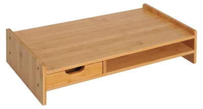 Immagine prodotto di Supporto per monitor supporto per schermo organizer da scrivania, con cassetti, naturale, L49xL25,5xH11,5 cm
