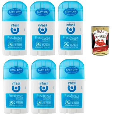 Produktbild von Infasil Deostick Natürliche Frische mit Molekül 2C, sofortiges Gefühl von Frische, Deo 6x 40 ml + Italian Gourmet polpa 400g