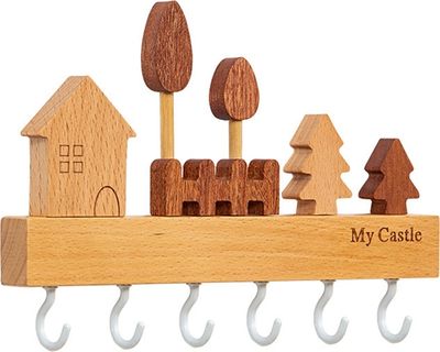 Schlüsselhalter für die Wand mit 6 Schlüsselhaken, Holz Schlüsselbrett mit Ablage Wandmontage, Schlüsselaufhänger, Schlüsselablage (Weiß)