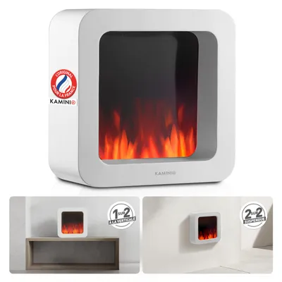Image de KAMINIO Cheminée de table électrique MIA L - Cheminée de table électrique décorative avec effet de flammes en 3D, dotée d'une batterie longue durée pour une utilisation portable - Blanc