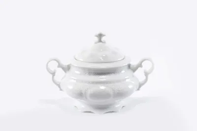 Zdjęcie produktu dla Cukiernica 2 uszka, 0,35 l, czeska porcelana, Sonata, biała koronka, Leander