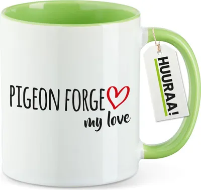 Produktbild von Huuraa Kaffeetasse Pigeon Forge my love 330ml Grün Keramik Kaffeebecher Geschenkidee