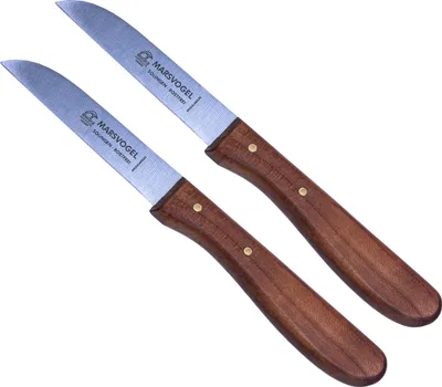 Produktbild von 2 x Küchenmesser, rostfrei, sehr scharf, Klinge 3" = 7,2 cm, gerade, Kirschbaum-Holzgriff, Marsvogel Solingen