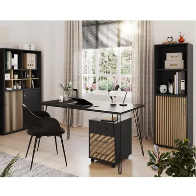 Produktbild von Büromöbel Set 4-teilig mit Schreibtisch, schwarz, Akustikpaneel-Optik HUNTSVILLE-80