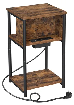 Beistelltisch mit Steckdose, USB, 3 Ebenen, 34x30x58 cm