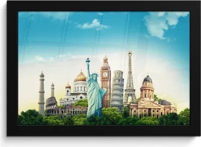 Produktbild von MuchoWow® MuchoWow® Gerahmtes Poster Welt - Eiffelturm - Freiheitsstatue 30x20 cm - Poster mit zchwarzem Bilderrahmen - Kunstdruck - Bild-Poster