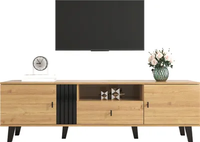 Produktbild von Sweiko Stilvolle Eleganz: 170cm TV-Schrank mit Holz- und Schwarzdesign,TV-Möbel, Lowboard mit Schubladen, Vielfältige Aufbewahrungsfunktionen, einzigartiges Erscheinungsbild.