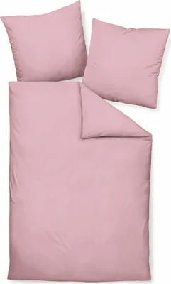 A pink duvet cover and two pillowcases are laid out flat on a white background.