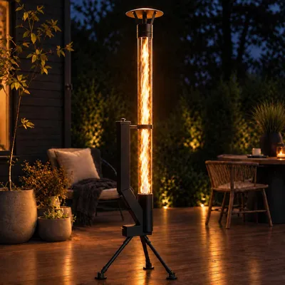 Produktbild von ZMH Freistehende Feuerstelle Außen 6KW Glasrohr 167cm Pelletofen regulierbare Flamme Terrassenheizer Brenndauer 2h Standfuß zylindrisch schwarz