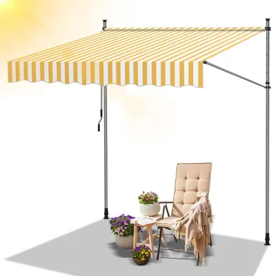 Immagine prodotto di Tenda da sole Izrielar Tenda da sole a morsetto Tenda da sole per balcone Giallo Bianco con manovella senza foratura Protezione solare Protezione UV e impermeabile e regolabile in altezza 400 cm