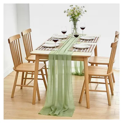 Produktbild von Chiffon Tischläufer 70 x 300 cm, Dekoratives Tischband für Hochzeits- und Geburtstagsdekoration, Salbeigrün