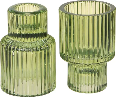 Produktbild von Stabkerzenhalter Glas Teelichthalter Grün H8cm 4er Set für Tischdeko Vintage Retro