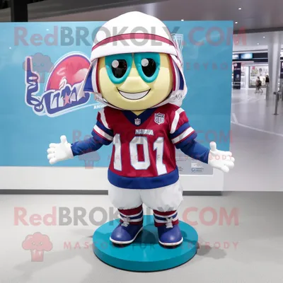Produktbild von American REDBROKOLY Football Helm Maskottchen Kostüm figur bekleidet mit einem Midi-Kleid und Schal-Clips