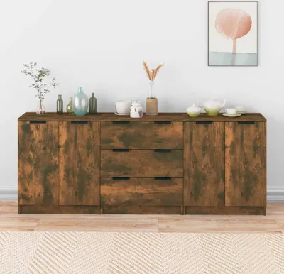 Produktbild von vidaXL 3-tlg. Sideboard Räuchereiche Holzwerkstoff