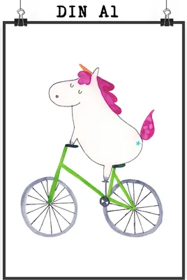 Produktbild von Mr. & Mrs. Panda Bild Einhorn Radfahrer DIN A1 - Weiß - Geschenk, Wandbild, Unicorn, drucke, Bike, Plakat, Einhörner, Konfetti, Kunstdruck, Radfahren, wanddeko