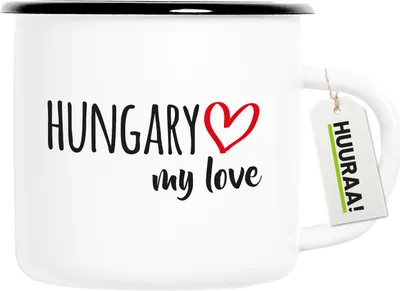 Produktbild von Huuraa Emaille Tasse Hungary my love 300ml Vintage Campingbecher Geschenkidee