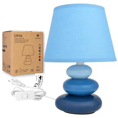 Immagine prodotto di Lampada da comodino "Lina" (blu), lampada da tavolo con base in Vetroceramica e paralume in tessuto