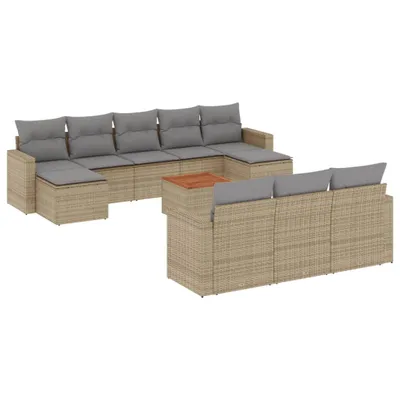 Produktbild von Modulares Garten-Sofaset, 11-tlg. Loungemöbel mit Stauraum, Poly Rattan & Akazienholz, UV-beständig, Beige & Hellgrau Kissen