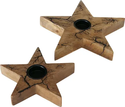 Produktbild von 2tlg Set Teelichthalter Percha Stern Mango-Holz Weihnachts-Kerzen Teelichthalter