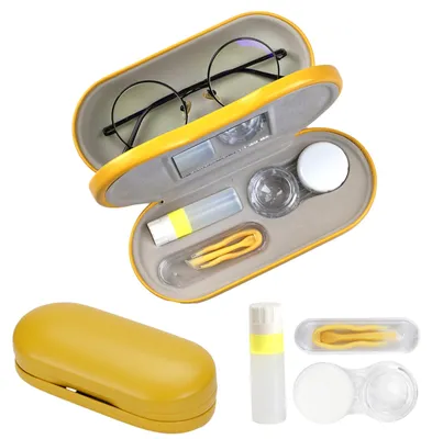 Imagen del producto de Estuche 2 en 1 para gafas y lentes de contacto, de doble cara, con herramienta incluida, portátil, ideal para viajes