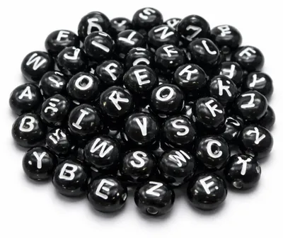 Buchstabenperlen 200 Stück, 8 mm, schwarz, A-Z, rund