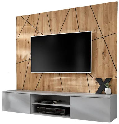 Produktbild von TV-Lowboard Set "iLike" in hellgrau und Artisan Eiche TV Unterteil mit Akustikpaneel 160 cm, Push-to-Open