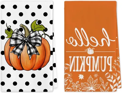 Productafbeelding van Herfst keukenhanddoeken set van 2 met pompoenontwerp