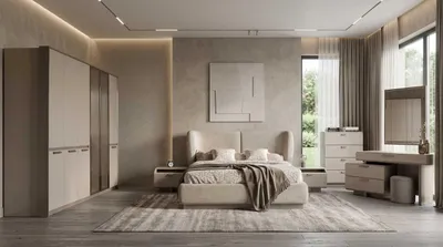 Immagine prodotto di Set completo per camera da letto: armadio, letto, colore beige, design moderno ed elegante