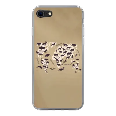 Produktbild von MuchoWow® Handyhülle Schutzhülle Hülle für iPhone 7 Weltkarte - Tiere - Braun Silikon Softcase Handy Hülle - Kartenhalter