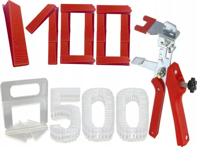 Obrázek produktu pro Sada nivelačního systému pro obklady a dlažby 1 5 mm 500 klipů 100 klínů s kleštěmi