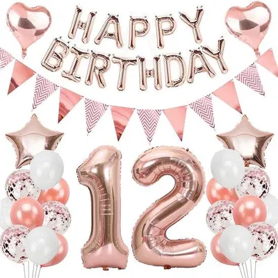 Obrázek produktu pro Růžově zlaté fóliové balonky pro holčičky – sada 8 ks – Happy Birthday – dekorace