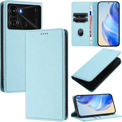 Produktbild von Litchi Leder Handyhülle für itel P40 Wallet Kartenfächer Standfunktion Hülle Hellblau